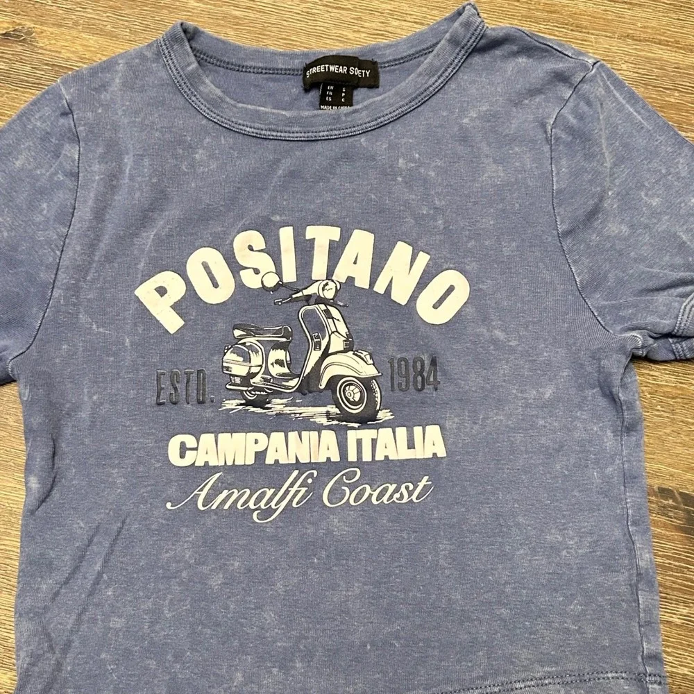 Streetwear Society Positano T Shirt Graphic Print Blue Wash Size S Tee Top - Picture 2 of 3